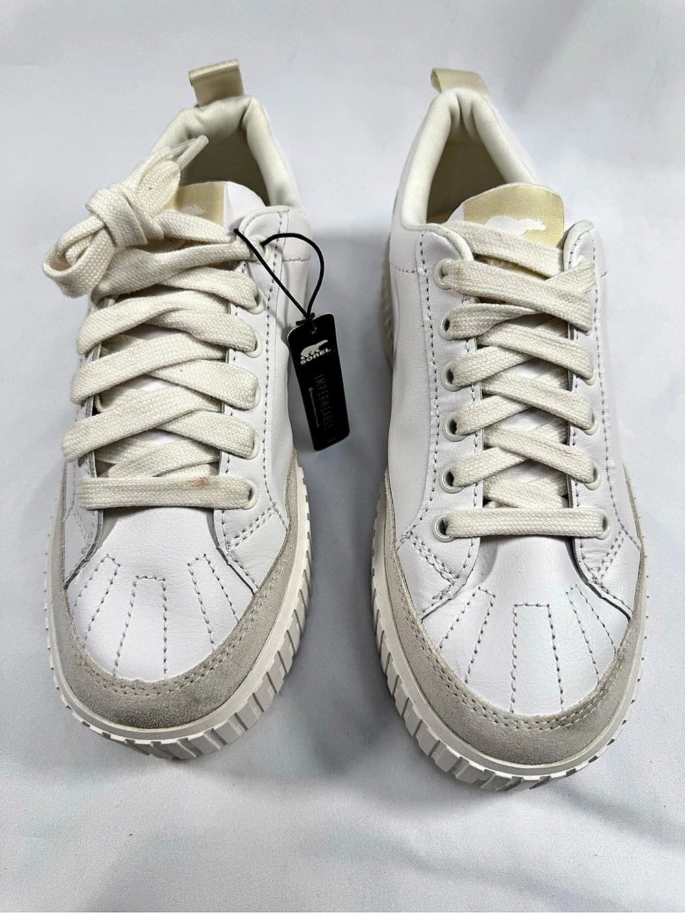 NEW Sorel Ona Ave Womens Sneaker Sz 8 Sea Salt Ceramic Waterproof Coated Leather